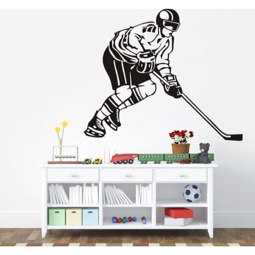 Side View Hockey Player Wall Stickers Boys Bedroom Decor Vinyl Wall Decal For Kid Room Wallpaper Self-adhesive Mural SA440