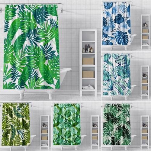 Tropical Leaves Waterproof Shower Curtain Mildew Proof Bathroom Curtain Solid Fabric Shower Curtains For Bathroom With Hooks