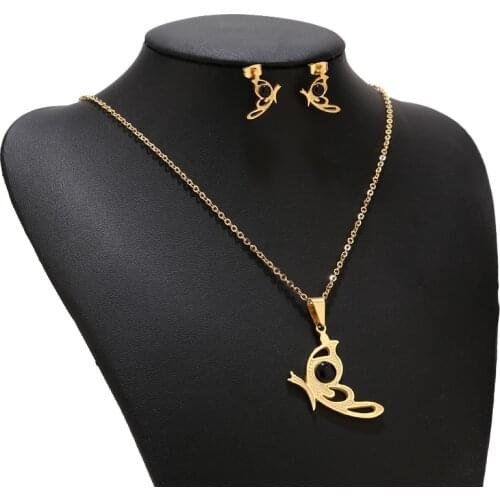 High Quality Stainless Steel Charm Flower Star Heart Gold Sets Necklaces Earrings For Women Jewelry Set Wedding Party