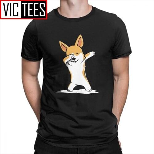 Mens Dabbing Corgi Funny T-Shirt Man Simple Style Dog Tees Cotton Tops Graphic T Shirt