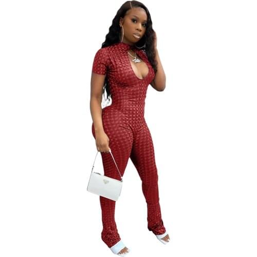 Casual Print Push Up Jumpsuit Women Summer Sexy Hollow Out Short Sleeve Backless Pencil Pants Bodycon Club Romper Women Jumpsuit