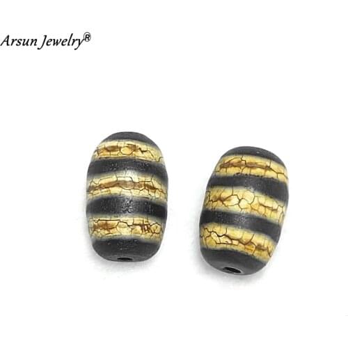 2pcs/iot 8*12mm Cylindrical Agate Beads Tibet 3 Lines Totem Old Black/White DZI Beads Amulet Jewelry DIY Free Shipping