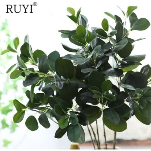 2 Forks Artificial Green Leaves Latex Material Diy Banyan Tree Branches Leaf For Home Decoration Accessories Table Setting