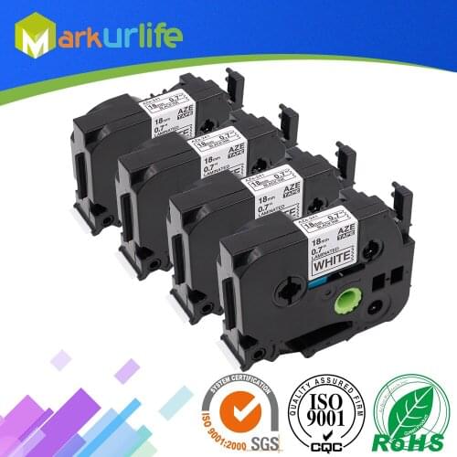 4 PCS/Lot TZE241 Tz241 TZe-241 Laminated Label Tape Compatible for Brother P-Touch Label Printer Black on White ( 18mm*8m)