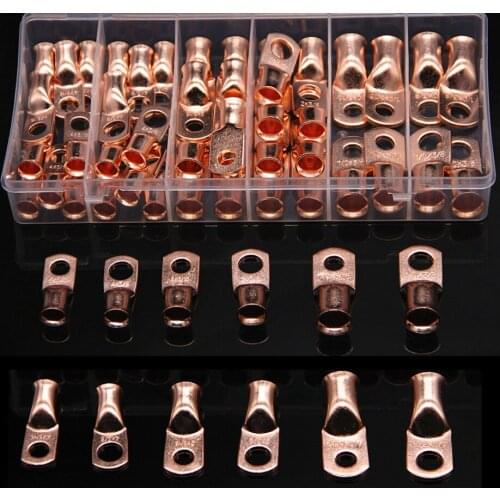 50Pcs Assortment SC Bare Terminals Soldered Connectors Wire Crimp Connector Bare Battery Cable Terminal Copper Ring Terminal Kit