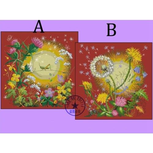 Free delivery Top Quality lovely counted cross stitch kit Dandelion Flower Grasshopper Insect At Night