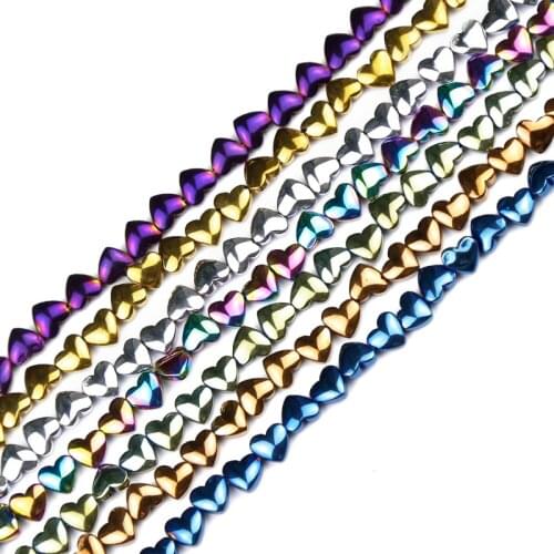 JHNBY 6mm Gold,Purple,Black,Blue Peach Hearts Hematite Natural Stone Spacer Loose Beads For Jewelry Bracelet Pendant Making DIY