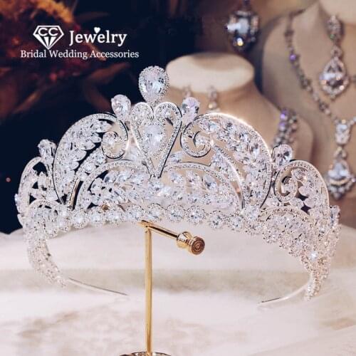 CC Crown Wedding Hair Accessories for Women Bride Crystal Luxury Jewelry Bridal Tiara Headpiece Gift Cubic Crowns FO11