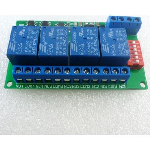 CE040 4 Channel DC 12V RS485 Relay Module Modbus RTU & AT Command Remote Control Switch for PLC PTZ Camera Security Monitoring