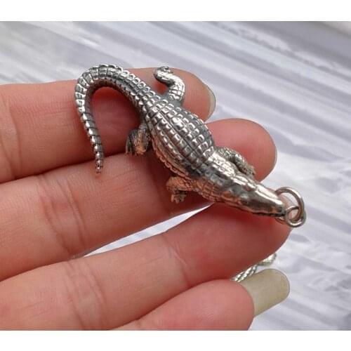 Solid 925 sterling Silver artisan collection product crocodile charm tag decoration pendant bracelet keychain pendant A3800