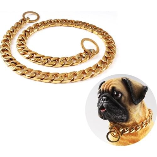 Pet Dog Choke Chain Gold Necklace Stainless Steel Strong Training Slip Collars For Big Dogs French Bulldog 15mm Wide 10A