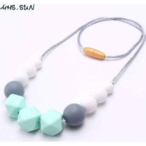 MHS.SUN baby silicone beads necklace food grade teething teether necklace holder toy for mommy kids nursing jewelry 1pc/lot