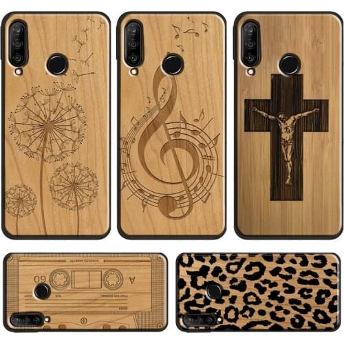 Leopard Print Compass Wood Case For Huawei P30 Pro P40 P20 Lite Mate 20 Lite P Smart 2019 Z Honor 10 i 8X 9X Nova 5T