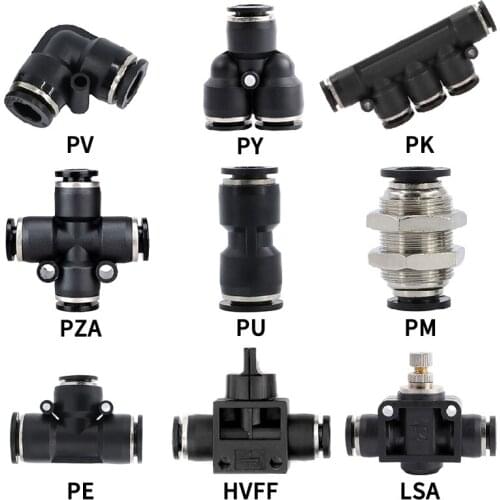 Black Straight Type Pneumatic Push In Fittings For Air/Water Hose and Tube Connector 4 to 16mm LSA/PY/PV/PE/PM/PZA/PK/HVFF/PU