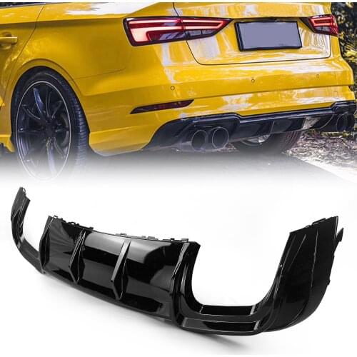 For Audi A3 SLINE 2017-2020 Glossy Black Factory Car Tail Trunk Lower Exhaust Bracket Spoiler Trim Rear Bumper Diffuser Lip