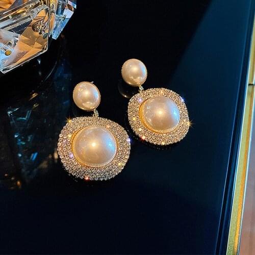 Long Drop Earrings for Women Big Pearl Round Dangle Earrings Vintage Wedding Sun Earings Brincos Female Fashion Jewelry
