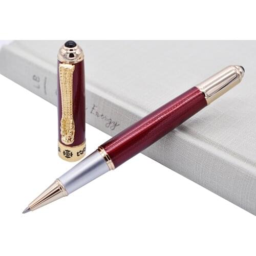 Jinhao Luxurious Rollerball Pen with Ink Refill, Classic Style Dragon Clip Red Writing Signature Pen Business Office Supplies