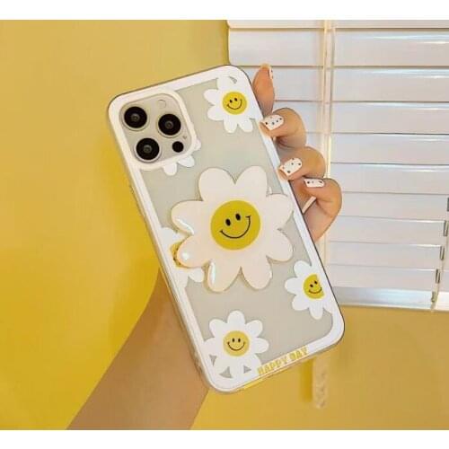 Korea White Bumper Sunflower Phone Case for iPhone 11 12 Pro Max Xs Max Xr 7 8plus Transparent Floral Soft Tpu Case Back Cover