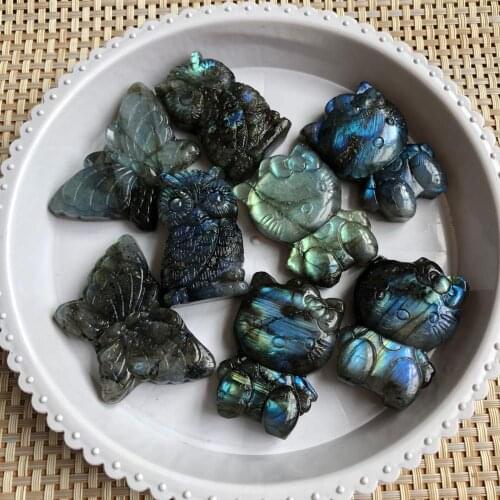 Beautiful Natural Labradorite Crystal Carved Owl butterfly gemstone crystal animal for decoration gift
