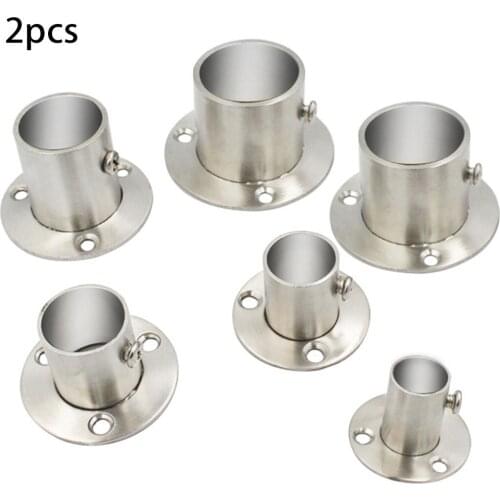 2PCS 19-25mm Stainless Steel Pipe Bracket Dia Tube Support Flange Seat For Wardrobe Hanging Rail Rod Pole Socket End Holder