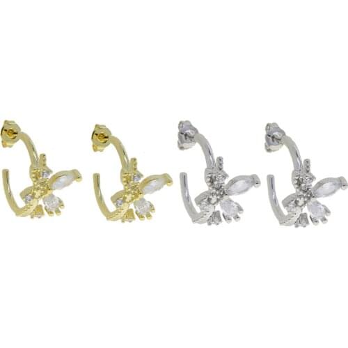 Cute Lovely Animal Butterfly Hoop Earring For Girl Gold Color 5A Cubic Zirconia CZ Circle Hoops