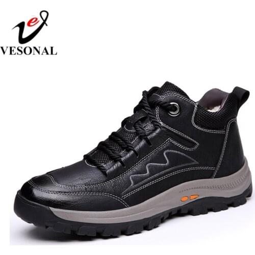 VESONAL Genuine Leather Mens sneakers shoes for men 2020 outdoor hiking Male Footwear casual sneaker warm fur quality