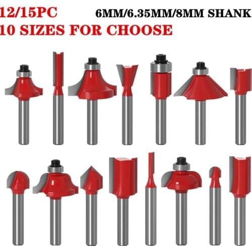 15pcs 1/4 Inch 8mm Shank Router Bit Set For Woodworkin 6.35mm Shank Wood Work Milling Cutter With Wooden Case