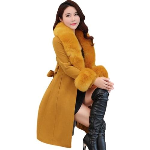 2018 new winter large size woolen coat coat Korean version of the long section of Slim fashion big fur collar atmosphere