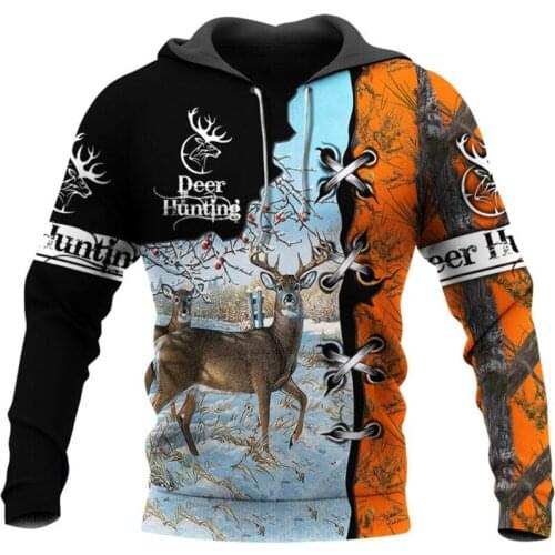 New deer hunting camouflage 3D printing hoodie autumn and winter fashion sports shirt men and women street casual zipper hoodie