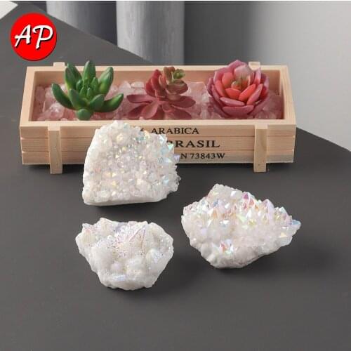 Natural Crystal Cluster Electroplating rainbow White Quartz Healing Stones Specimen Minerales Home Decoration