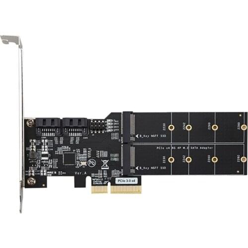 PCIE3.0 X4 to 2-Port M.2 (B-KEY) and 2-Port SATA3.0 Adapter Card Supporting Communication Rate 6.0Gbps/3.0Gbps/1.5Gbps