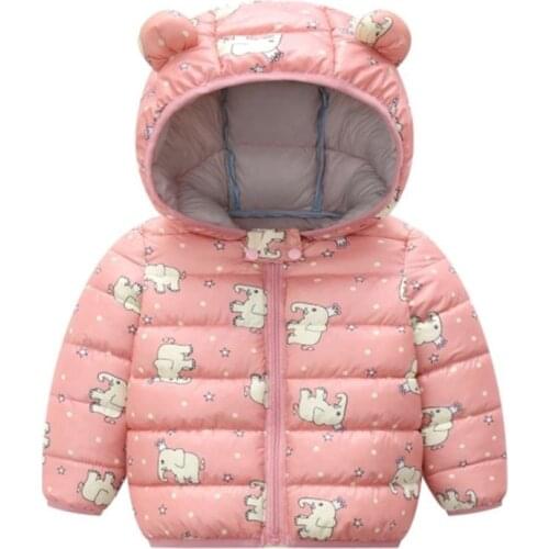 2021 New Winter Warm Down Jacket For Baby Girl Cartoon Elephant Dinosaur Thick Hooded Girls Coat Kids Outwear Birthday Present
