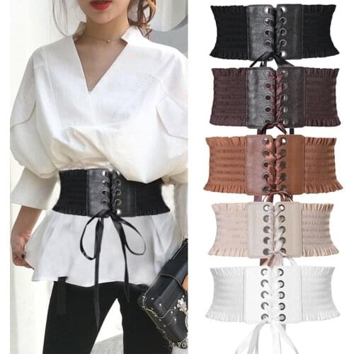 Women Fashion Belt Punk Rivet Buckle Stretch Waistband Corset Wide Elastic Waist Belt Ladies Solid Bandage Belt