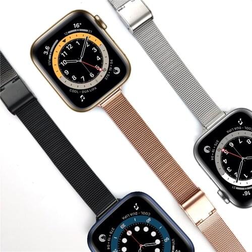 For apple watch 40mm 44mm band iwatch se series 6 5 4 3 se strap thin slim mesh loop for apple watch se Stainless Steel Bracelet
