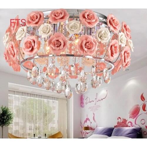 Modern simple rose crystal chandelier children warm room light bedroom lamp living room dining room chandelier