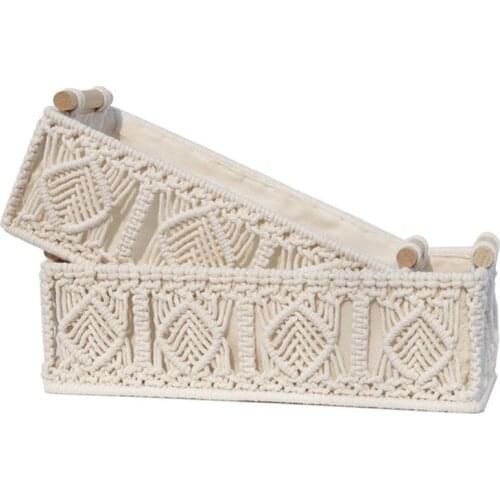 Boho Style Woven Storage Nursery Basket Organizador Basket Baskets Tissue Box For Home Decoration Panier Rangement Cotton Wood