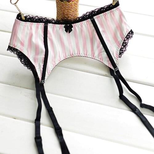 Pink Strip Lace Satin Fishbone Metal Buckles Women/Female/Lady, Sexy Garter Belts For Stockings Bow Suspender Belt GA1124