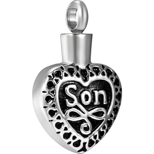 CMJ8373 Vintage Heart Design "Son" Engraved Stainless Steel Keepsake Pendant Necklace Memorial Cremation Jewelry