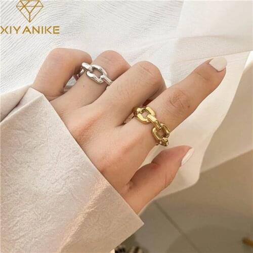 XIYANIKE 925 Sterling Silver Thick Chain Hollow Rings Female Exquisite Unique Design Simple Retro Couple Handmade Jewelry Gifts