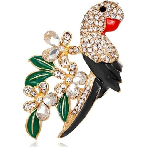 Women Fashion Multicolor Rhinestone Parrot Flower Brooch Pin Scarf Party Jewelry