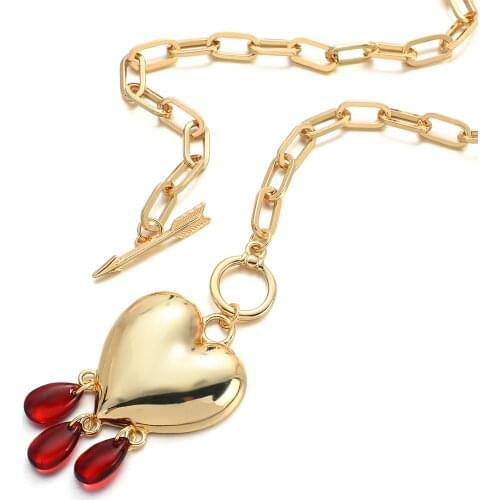 AENSOA Fashion Heart Love Pendant Chain Choker Collar Necklace Vintage Charm Link Chain Necklace Punk Women Girl Hip Hop Jewelry