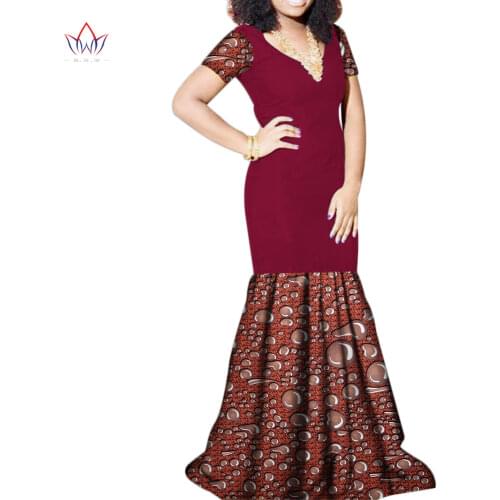 New Bazin Riche Patchwork Dress African Print Mermaid Long Dress for Women Dashiki Plus Size Traditional African Clothing WY3461