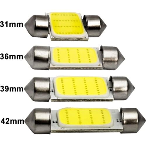 1x C10W C5W LED COB Festoon 31mm 36mm 39mm 41/42mm 12V White bulbs for cars License plate Interior Reading Light 6500K 12SMD