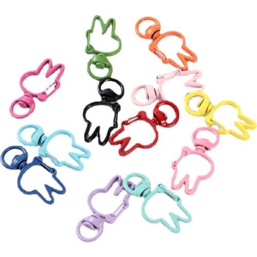 10Pcs Metal Colorful Painted 36x18mm Lovely Rabbit Swivel Lobster Clasp Snap Hook Dog Buckle Keychain Connectors Jewelry Crafts