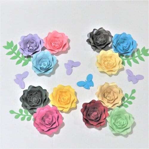 2018 Set of 12 Giant Paper Flowers+4pcs Leaves+4pcs Butterfly Showcase Wedding Backdrops Props flores artificiais para decora o
