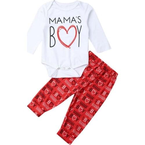 2019 Toddler Boy Clothes Mama´s boy Love Print Clothes Long Sleeve Tops Romper+Pants Leggings Outfits Set