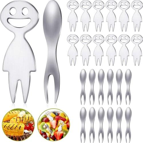 24 Pieces Corn Cob Holders Stainless Steel Corn on The Cob Skewers Corn Holders Set BBQ Sweetcorn Fruit Home Cooking Fork