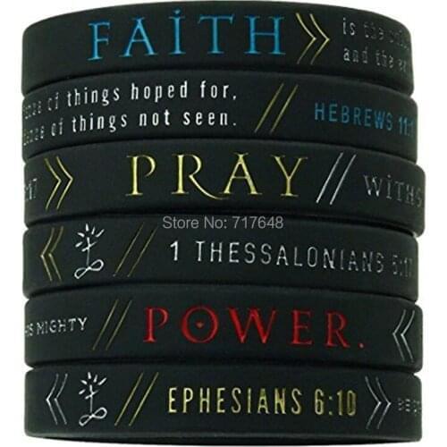30pcs Faith, Power, & Pray Bible wristband silicone bracelets free shipping by ePacket A