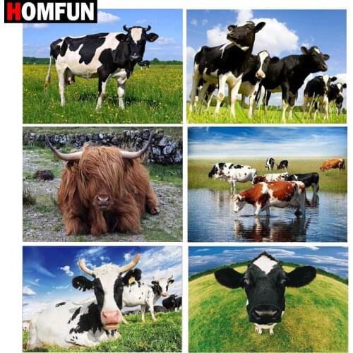 HOMFUN Diamond painting "Animal cow landscape" Full Square/Round Drill Wall Decor Inlaid Resin Embroidery Craft Cross stitch