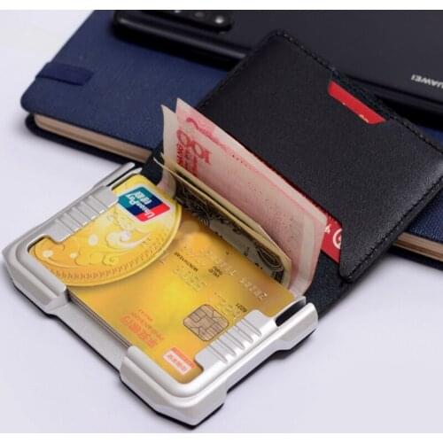 Aluminum Anti-magnetic Outdoor Multifunction Metal Credit Card Holder Genuine Cow Leather RFID Slim Card Wallet Bank Card Case